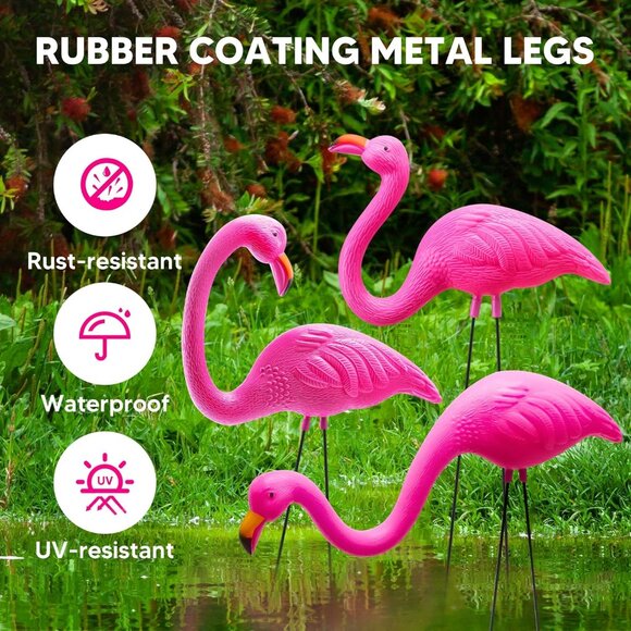 3 Pack Large Pink Flamingo Yard Decorations, Medium Plastic Lawn Flamingo Orname - Picture 4 of 6